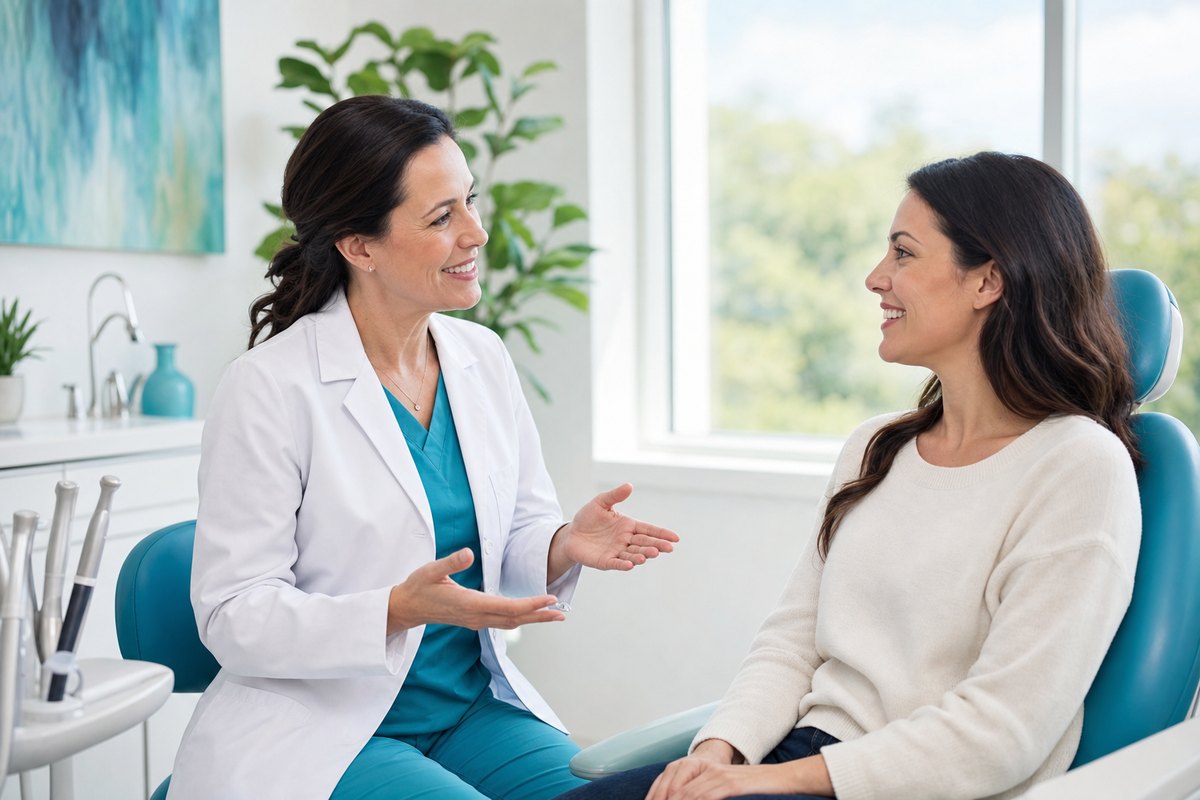 Dentist discussing cosmetic dentistry options with a patient