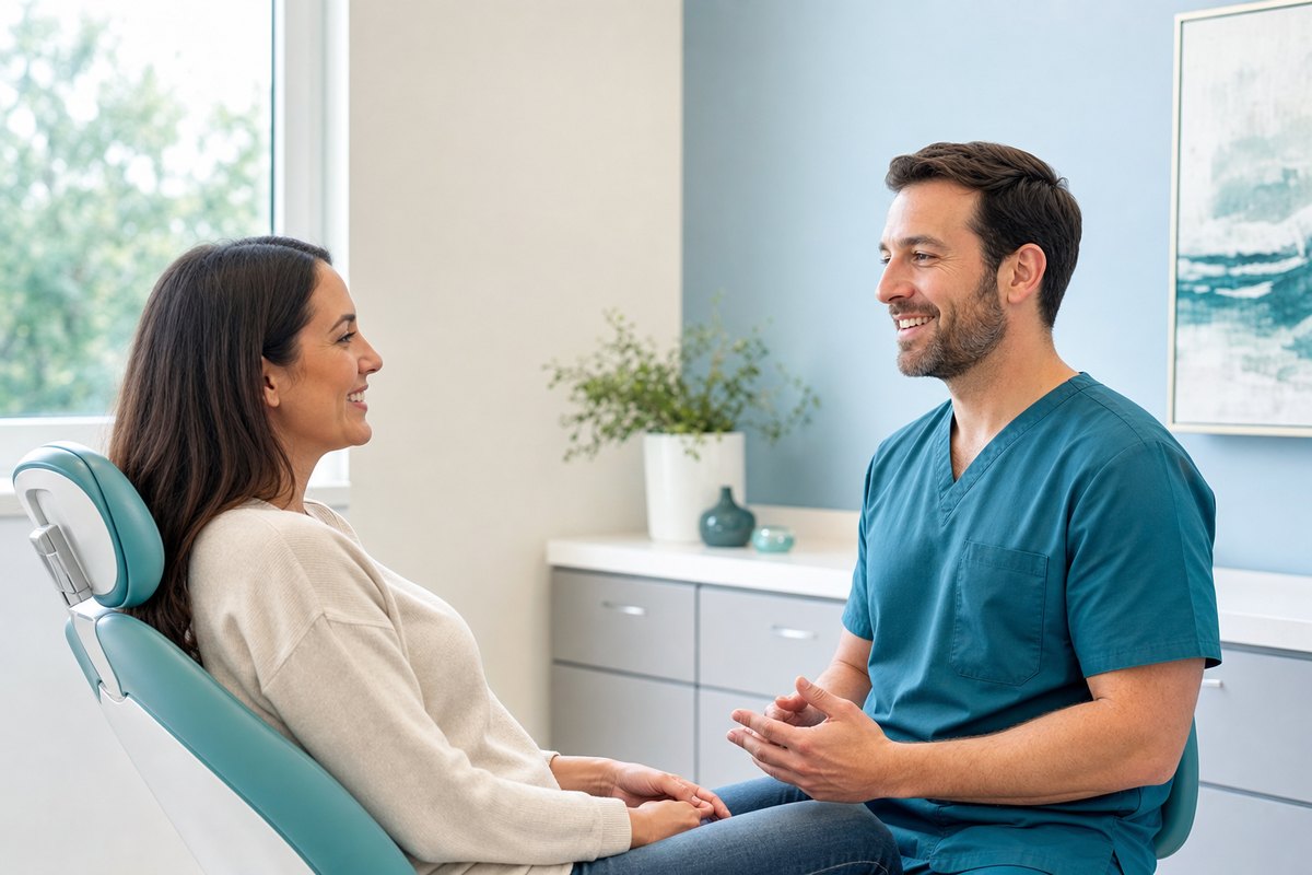 Hygienist performing a routine dental cleaning at Island Dentists